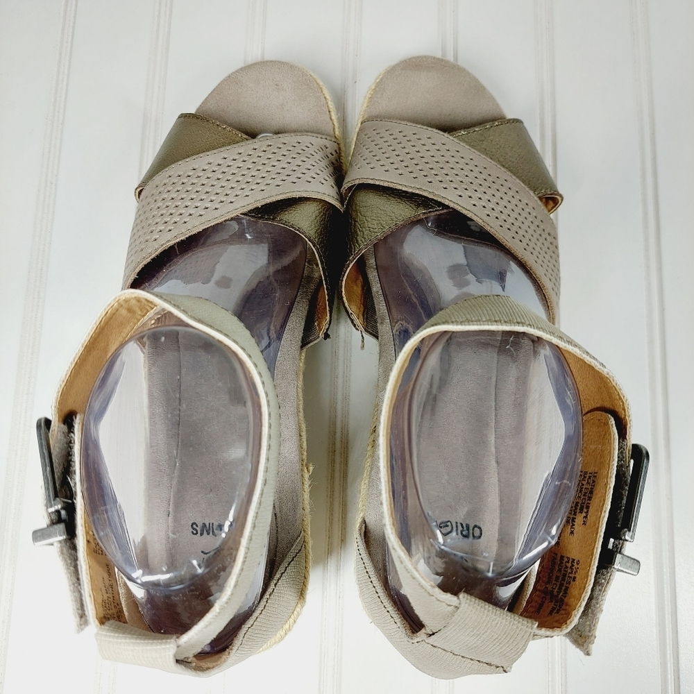 Earth Origins Naples Natasha Platinum Leather Espadrille Wedge Sandals D144 - Picture 11 of 15